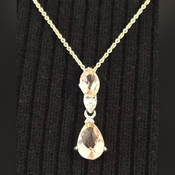 Stella & Dot 925 Silver Pink Teardrop Pendant Necklace Sparkle Gemstone - Picture 5 of 8